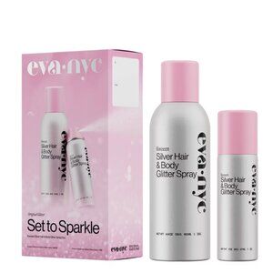 New Eva NYC Kweeen Silver Hair & Body Glitter Spray Set